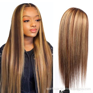 SPARK Highlight Lace Closure Human Hair Wigs for Black Women Brazilian Hair lace Brown Blonde Mixed Colored Wig Pre Plucked
